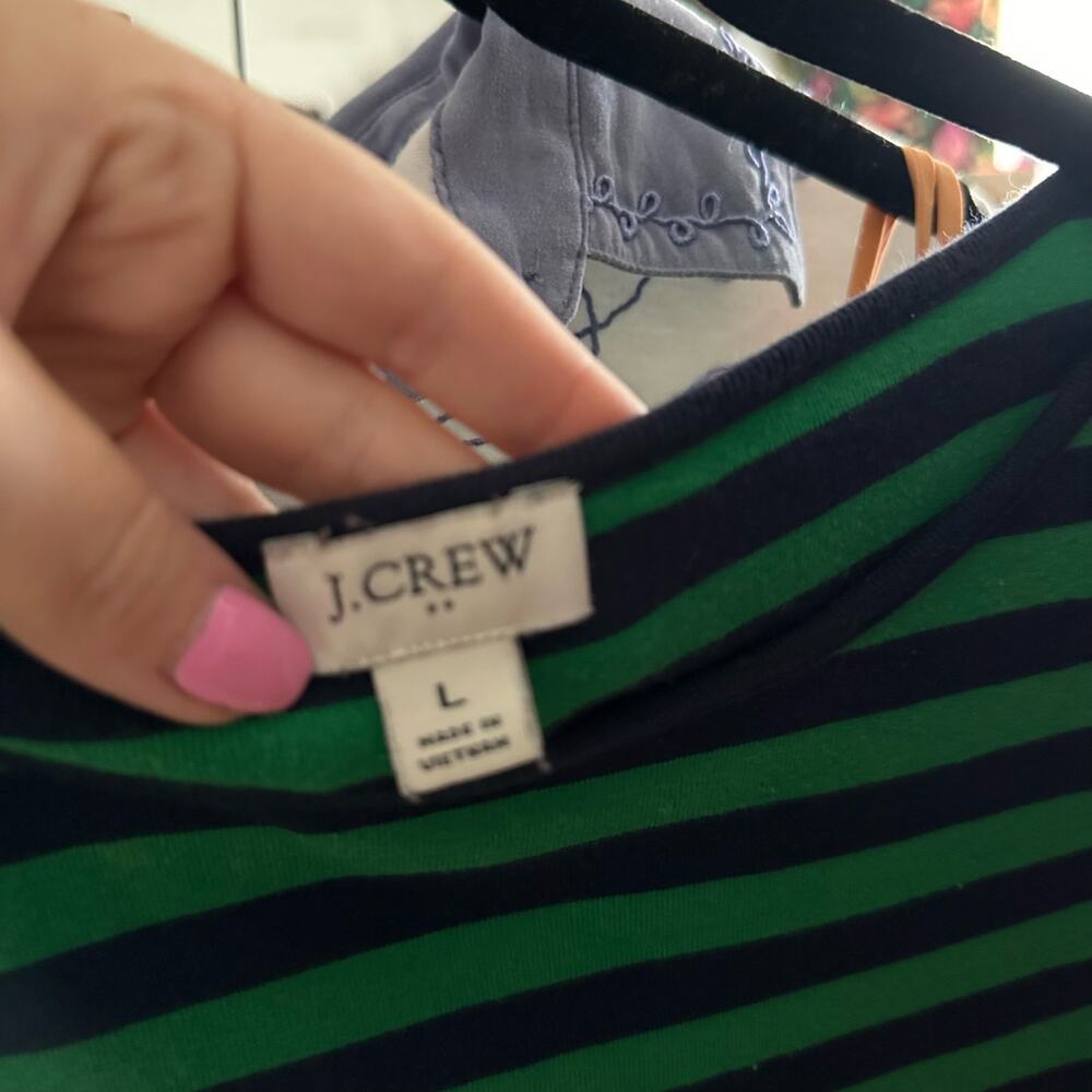 J. Crew Crew Neck Stripe Tank Top Green Navy Size Large - Picture 5 of 5